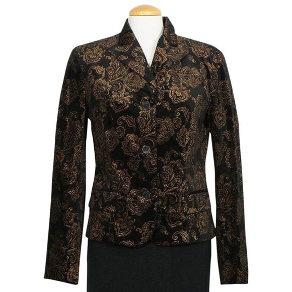 LAUREN Ralph Lauren black and dark gold velvet brocade evening jacket - Picture 3 of 8